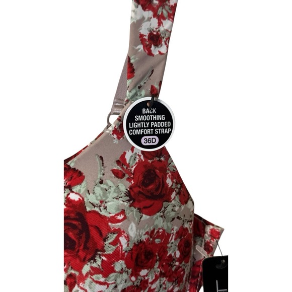 Rene Rofe Women's Bra Floral Red Strap Back Smoothing Padded Underwire‎ 36D NWT - Picture 4 of 9